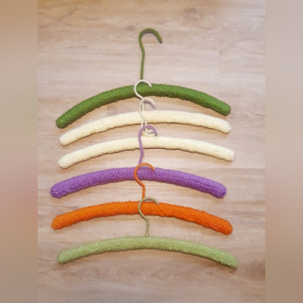Handmade 6 Crochet Covered Hangers - Yellow, Green, Orange and Purple - Picture 2 of 11